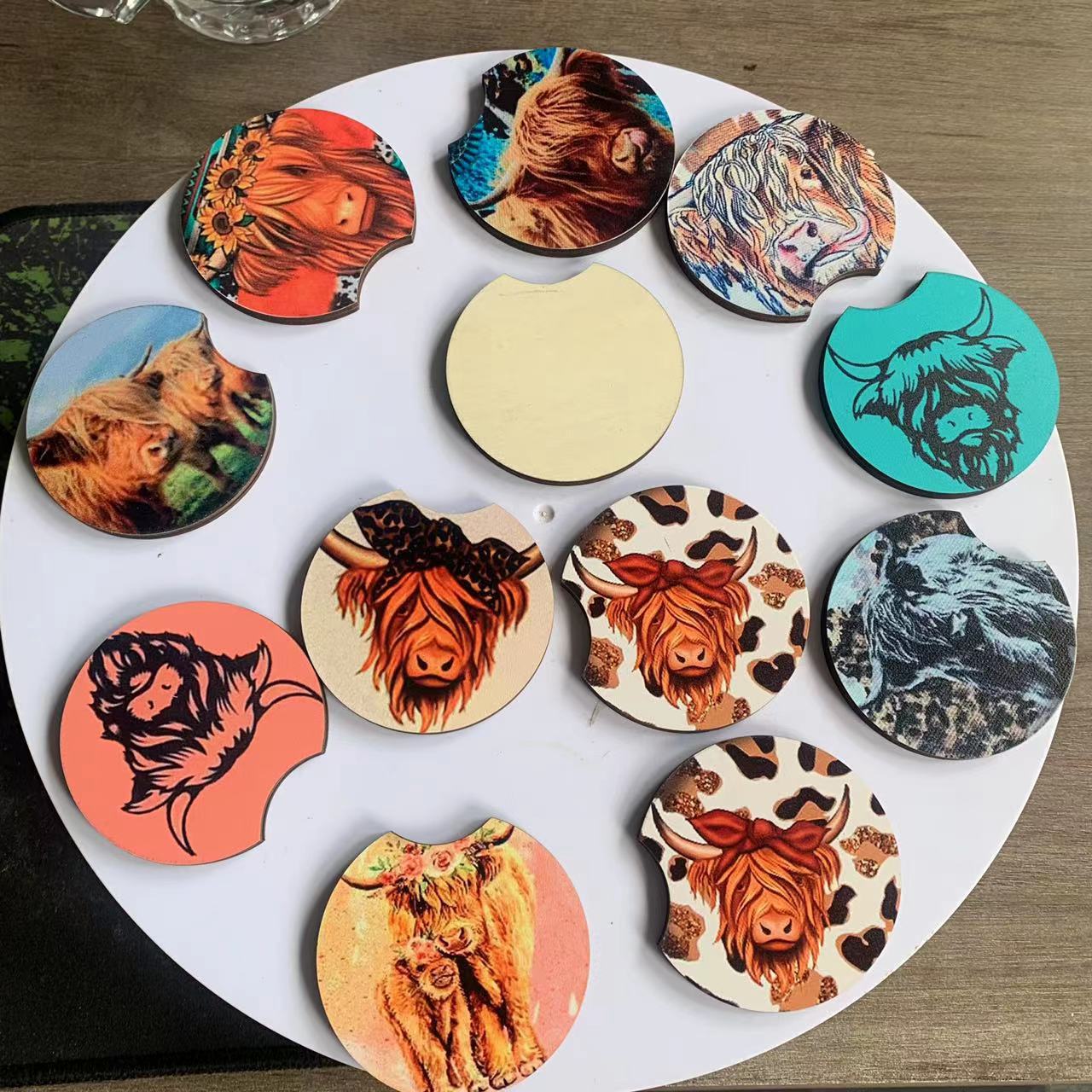 Wholesale New Highland Cattle Car Wooden Coaster