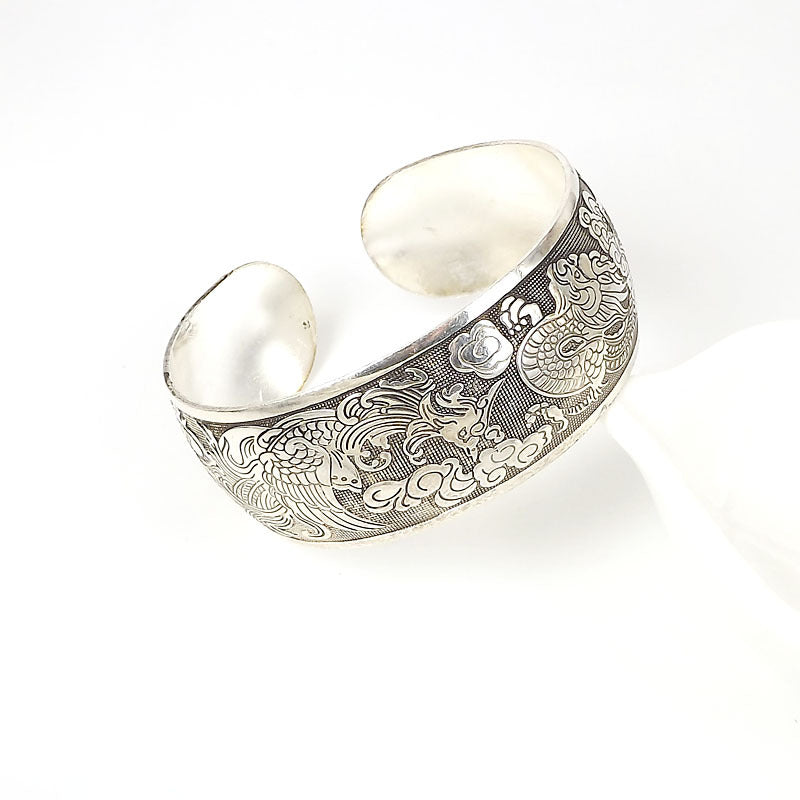 Wholesale Retro Ethnic Style Peony Wide Bracelet