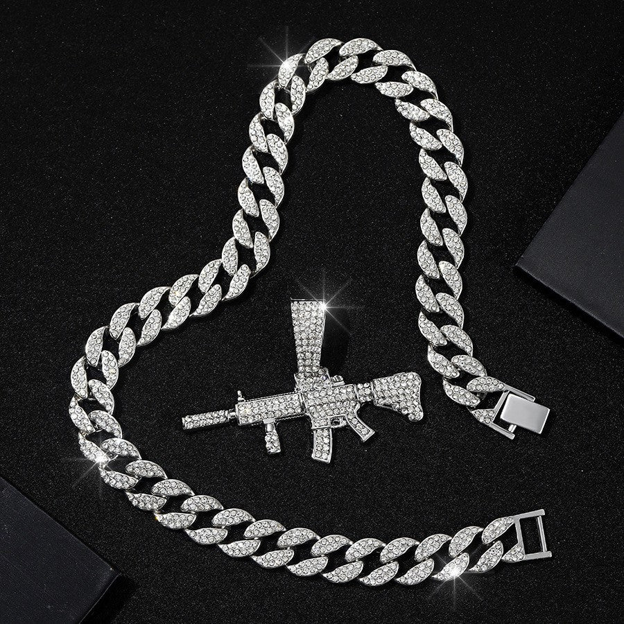 Wholesale Diamond Gun Pendant Alloy Necklace