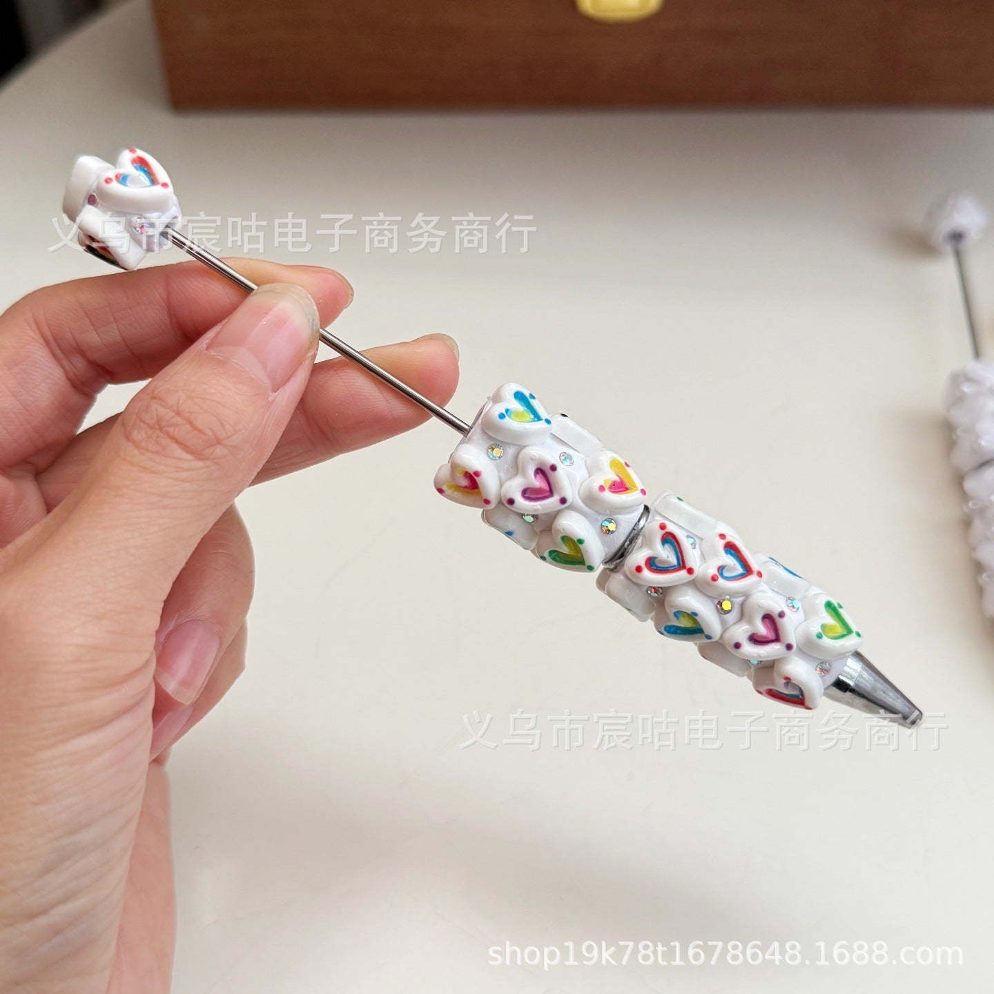 Wholesale 2pcs Heart-shaped Beaded Pen DIY Clay Beadable Pen