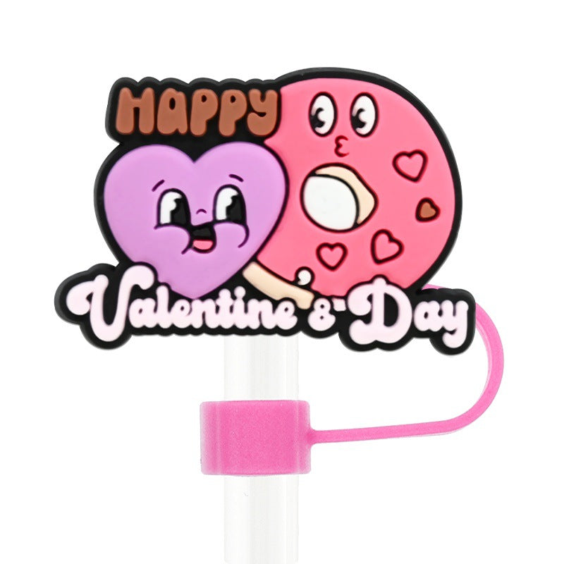 Wholesale Random 100pcs Valentine' s Day 10mm Universal Soft Rubber Decorative  Straw Tube Cap