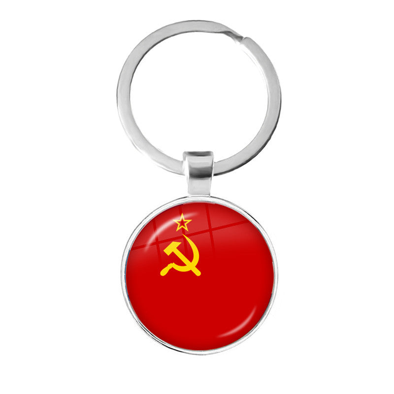 Wholesale Zinc Alloy National Flag Time Gem Keychain