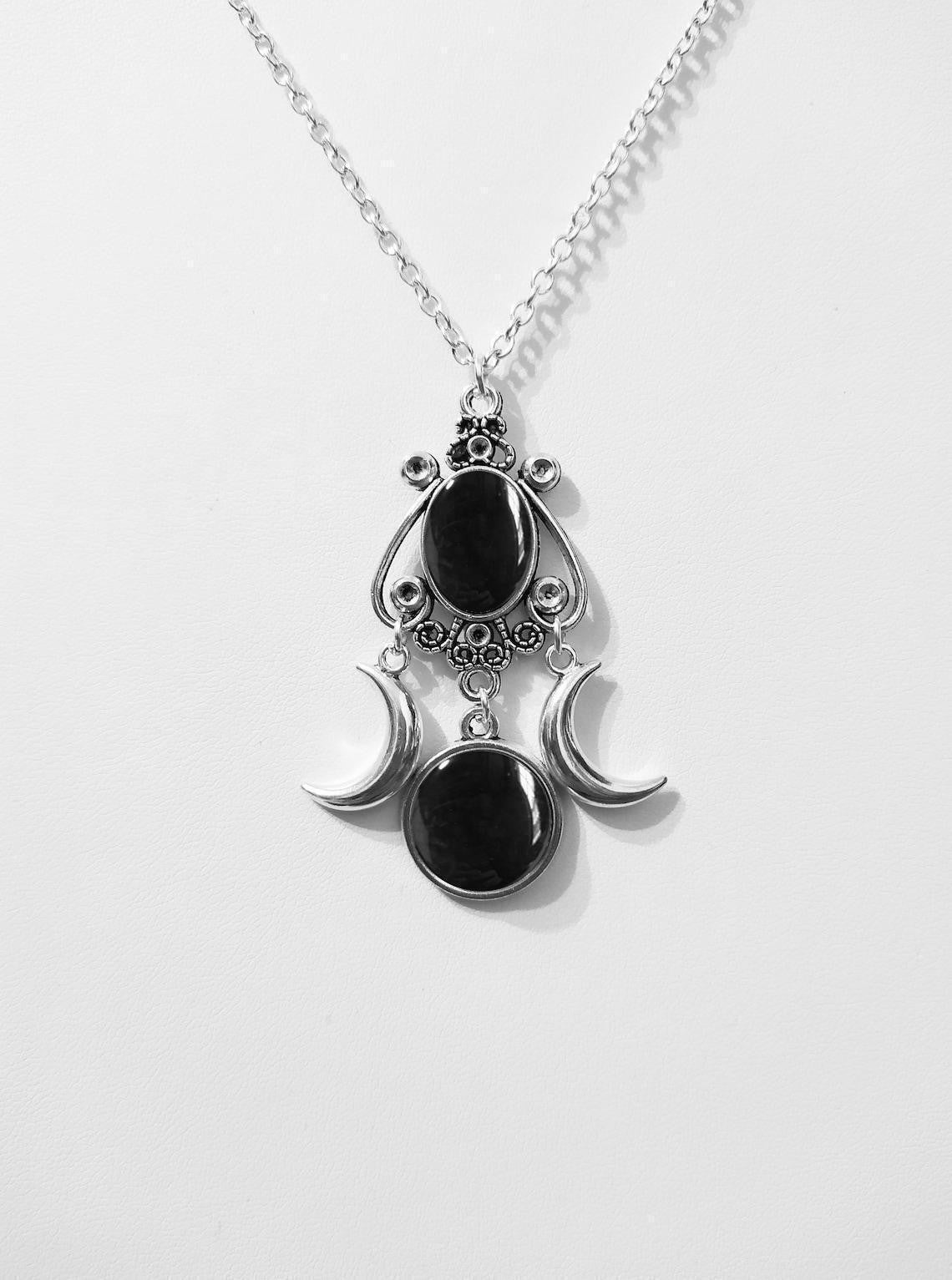 Wholesale  Triple Moon Goddess Necklace Amethyst Jewelry Retro Creative Personality Alloy Necklace