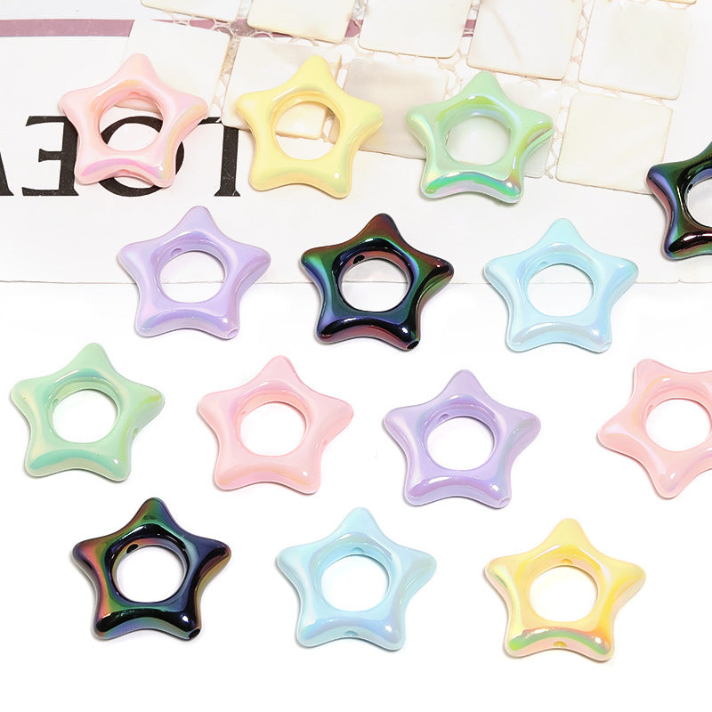 Wholesale 100pcs UV Coated Acrylic Hollow Pentagram Handmade DIY Star Beads