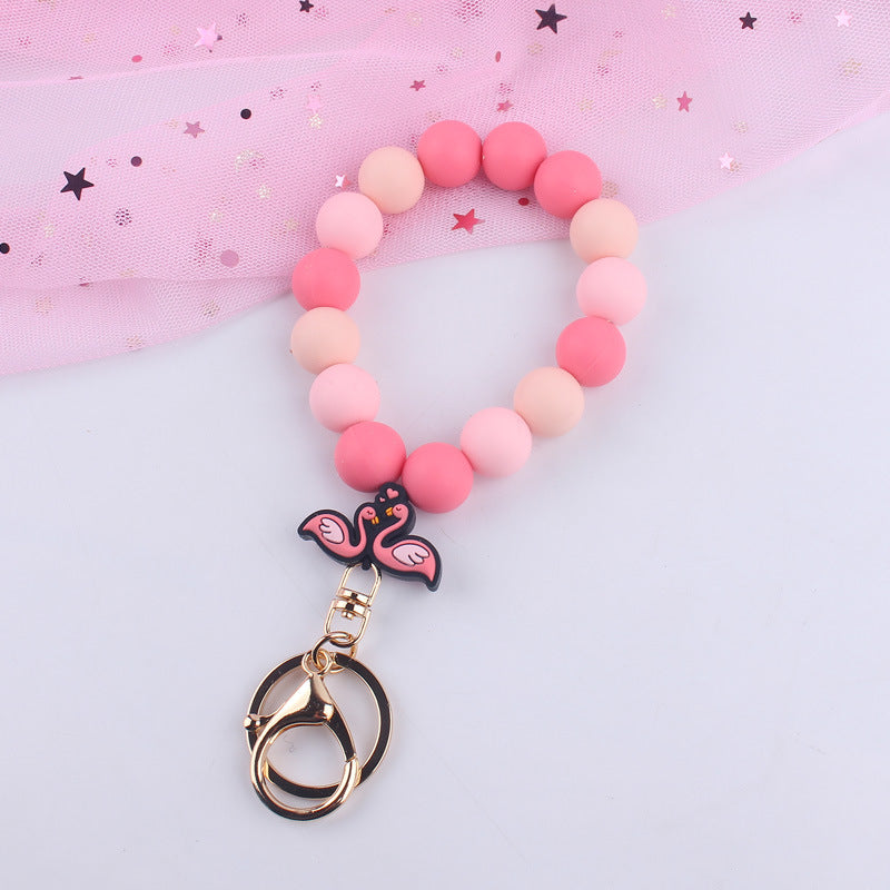 Wholesale Cartoon Valentine's Day Leopard Print Love Swan Silicone Beaded Wrist Keychain