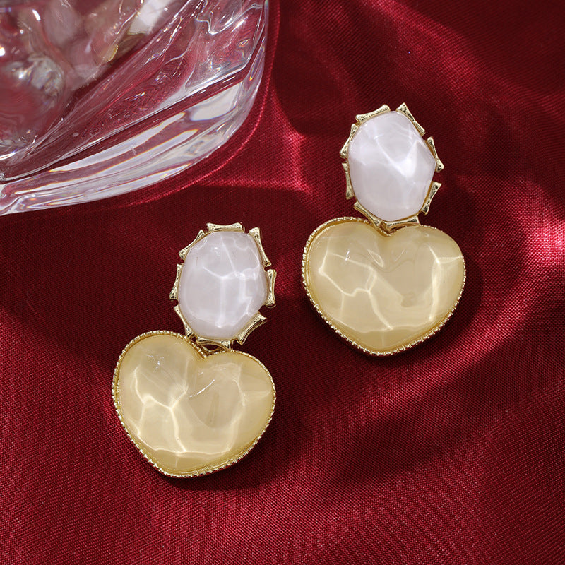 Wholesale Blue contrasting water ripple heart-shaped geometric earrings