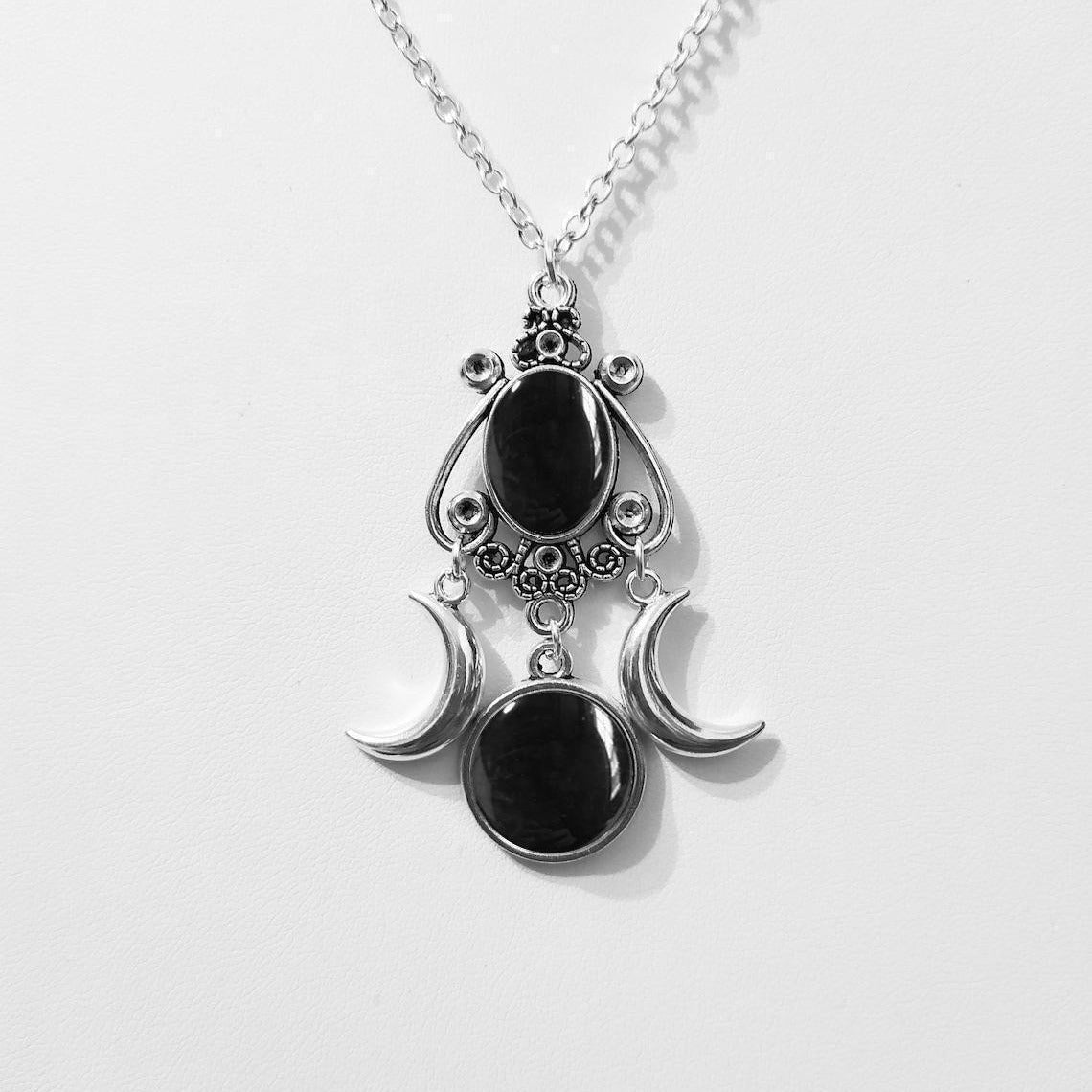 Wholesale  Triple Moon Goddess Necklace Amethyst Jewelry Retro Creative Personality Alloy Necklace