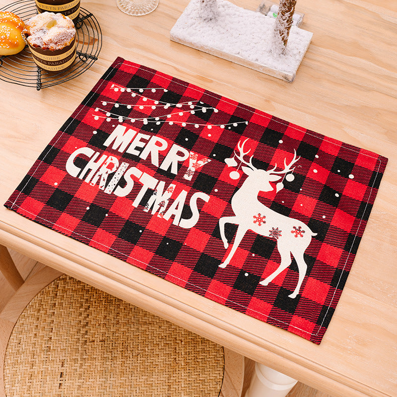 Wholesale Christmas New Santa Claus Fabric Knife and Fork Set Christmas Table Decoration Red and Black Plaid Printing Mat