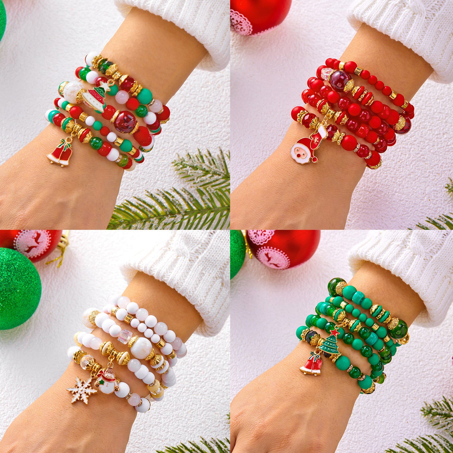 Wholesale Cute Christmas Tree Snowman Bell Alloy Pendant Christmas Crystal Bracelet