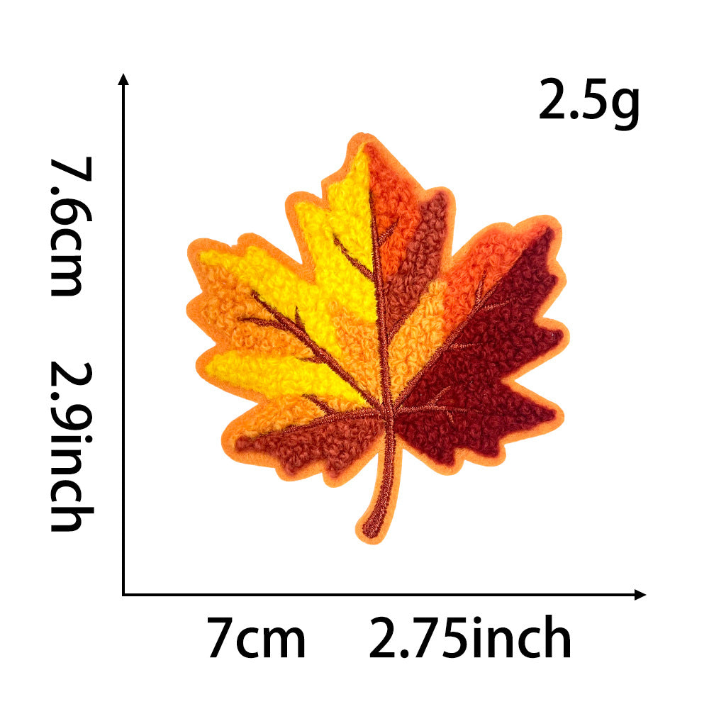 Wholesale Autumn Maple Leaf 7Cm Chenille Towel Embroidered Patch Iron On Applique For Shoes Hats DIY Fashion Accessory