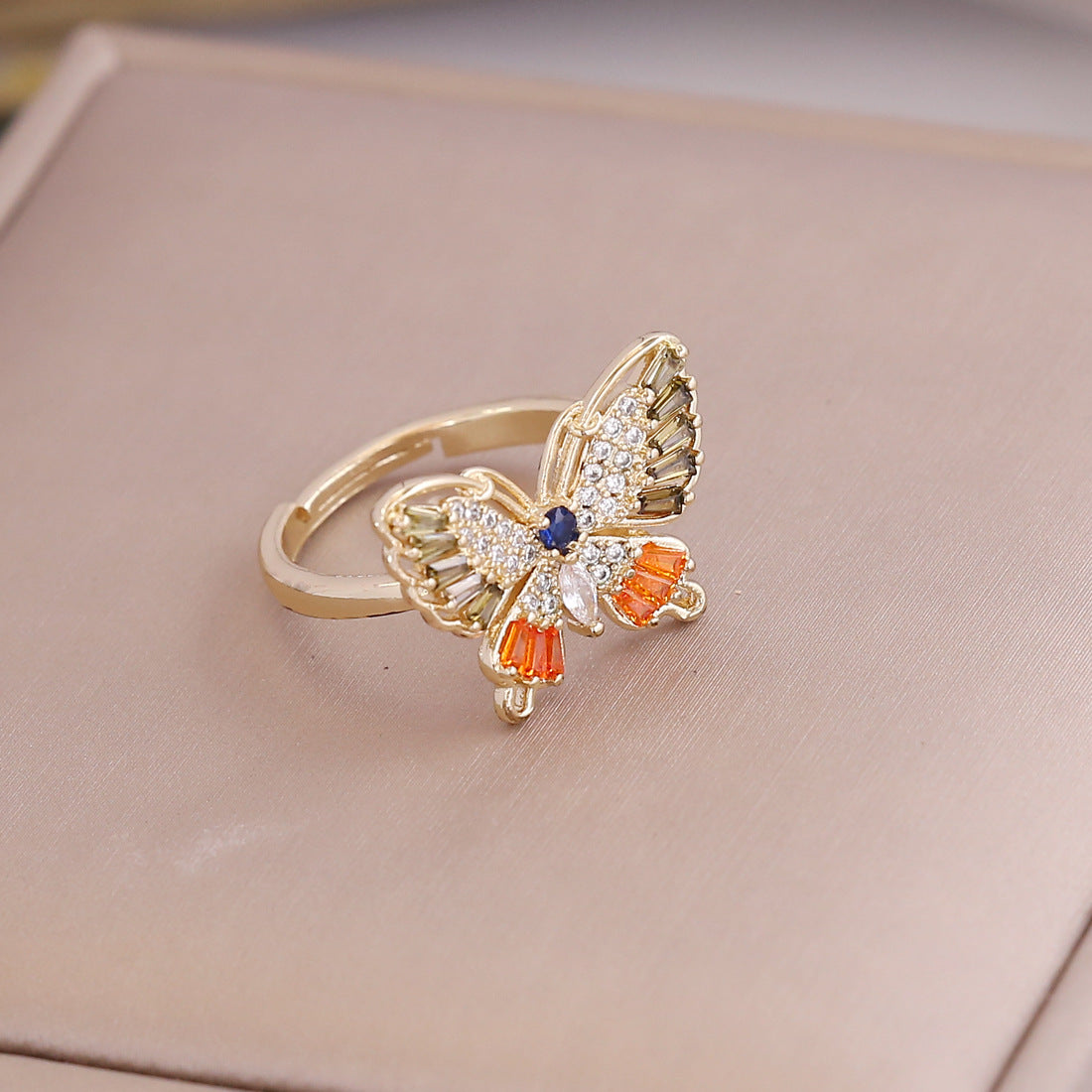 Wholesale Copper 18K Gold Multicolor Zircon Butterfly Ring