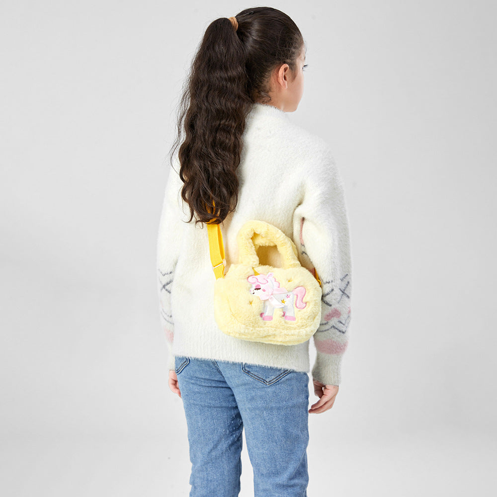 Wholesale Cartoon Unicorn Portable Plush Square Shoulder Bag