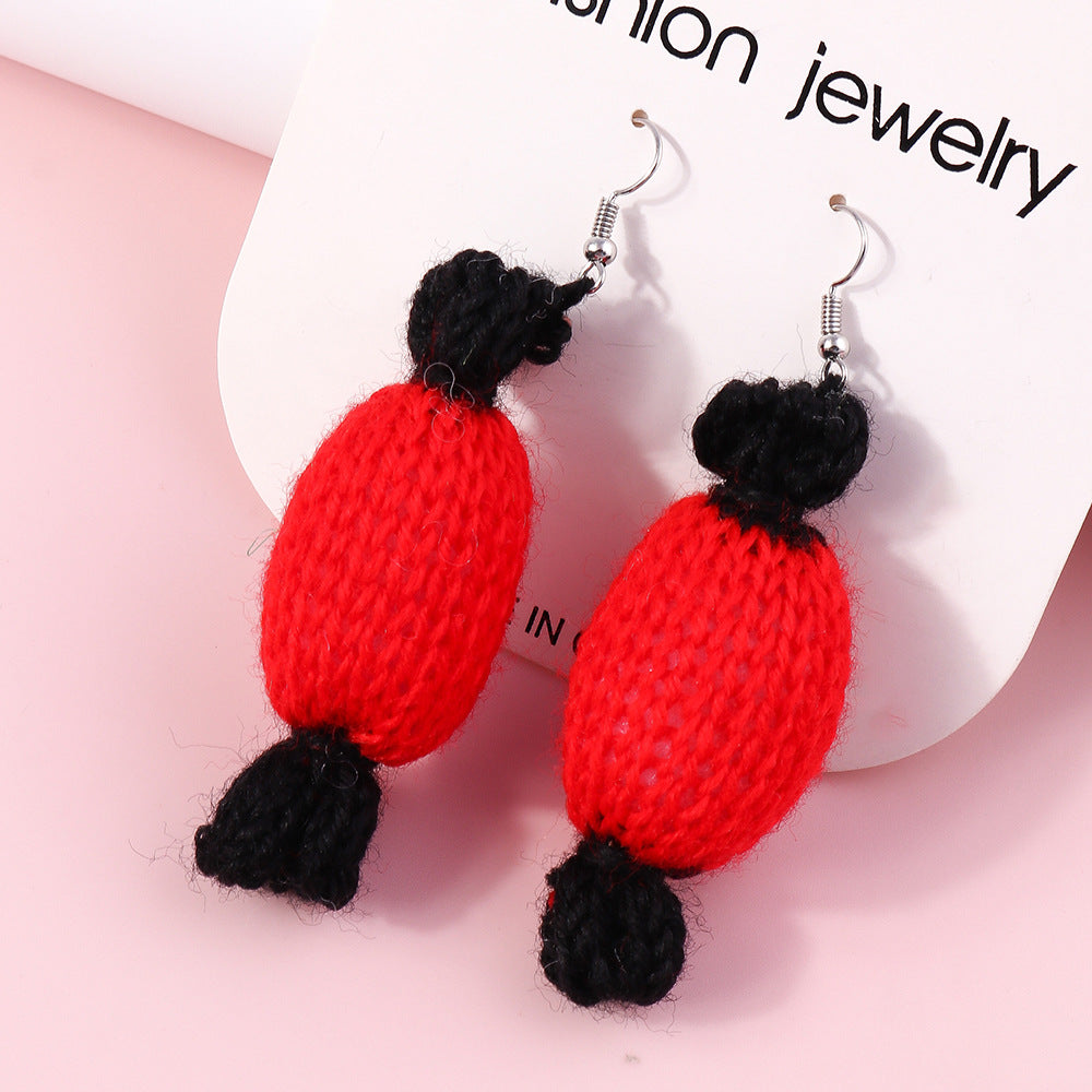 Wholesale Christmas Plush Knitted Antler Bow Earrings