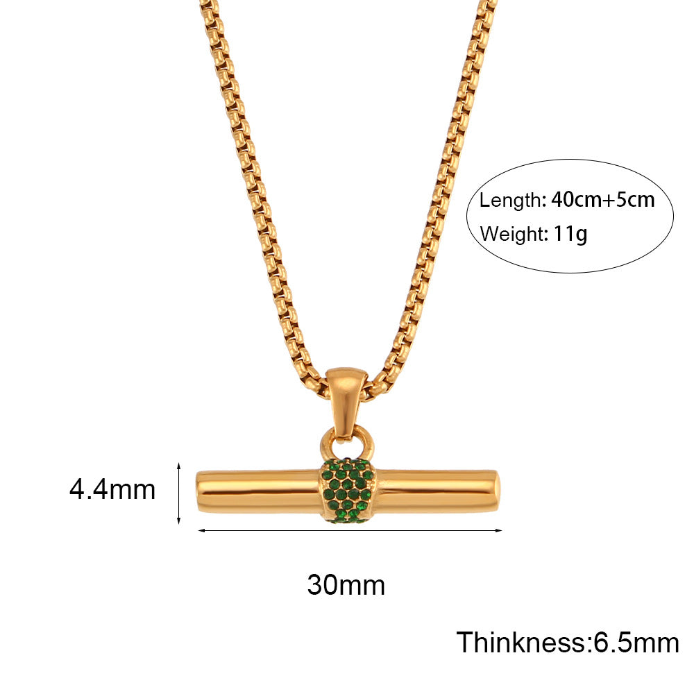 Wholesale  Micro-set T-Bar Pendant Stainless Steel Necklace