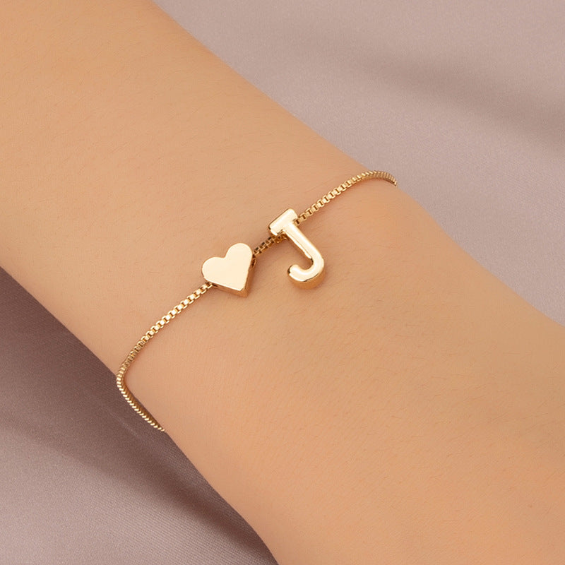Wholesale Heart 26 Alphabet Alloy Bracelet