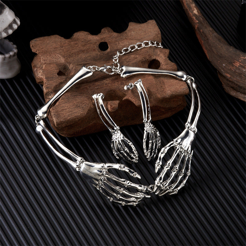 Wholesale  dark style skull ghost claw necklace finger bone earrings
