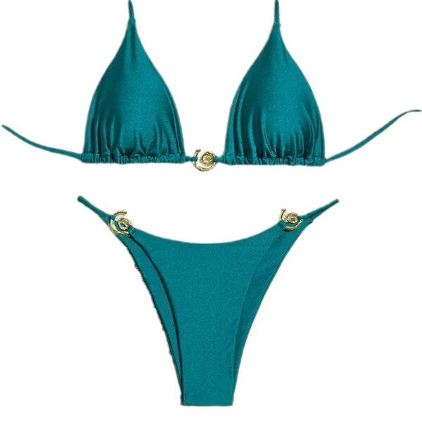 Wholesale Metallic glitter high-end sexy two-piece bikini solid color swimsuit