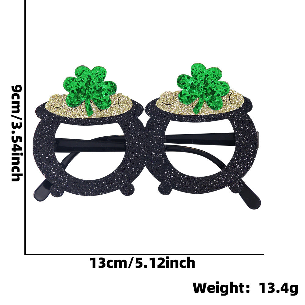 Wholesale St. Patrick's Party Non-woven Green Glitter Eyeglasses Frame Irish Festival Shamrock Glasses