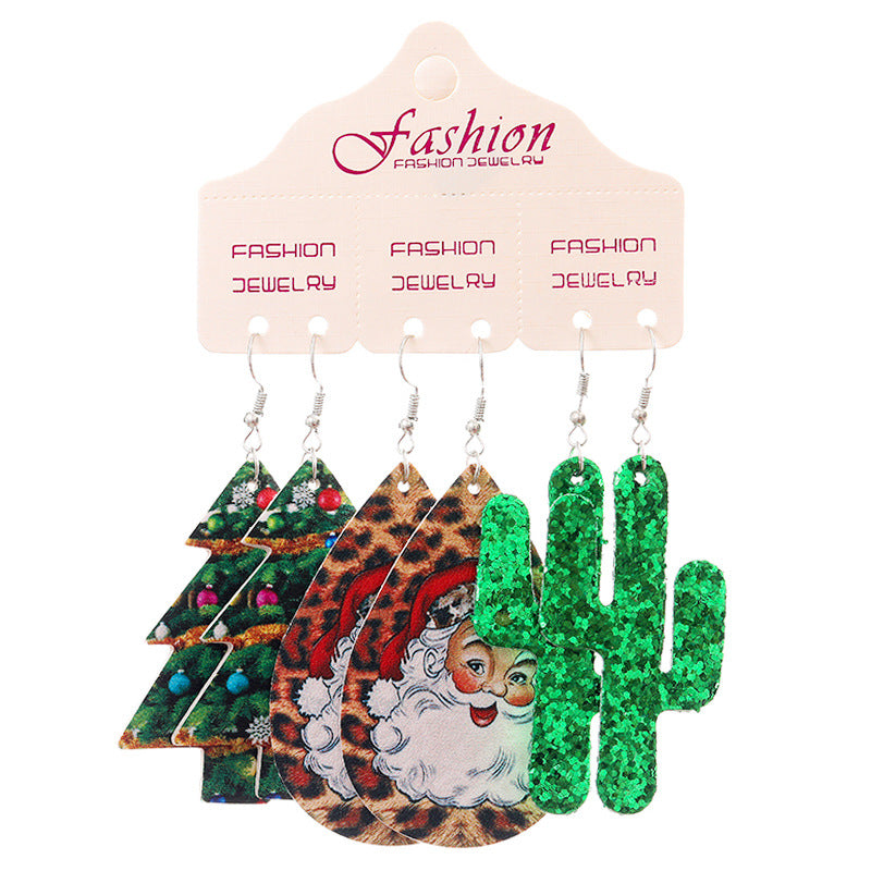 Wholesale 2 Sets Christmas Suit Western Cowboy Snowflake Sunflower PU Leather Earrings