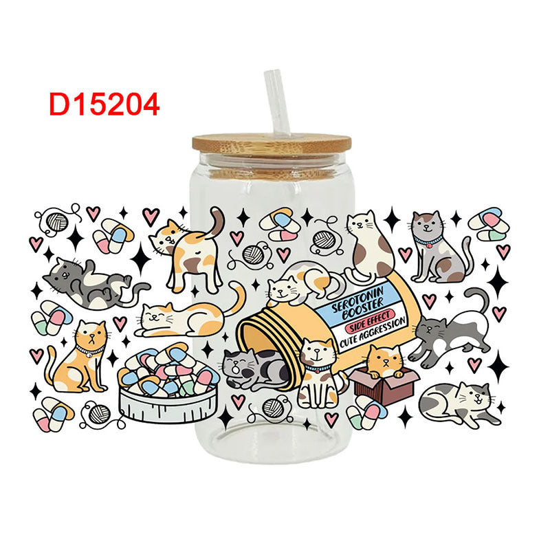 Wholesale  Black and white cat cartoon 16oz Cup UV DTF Wraps