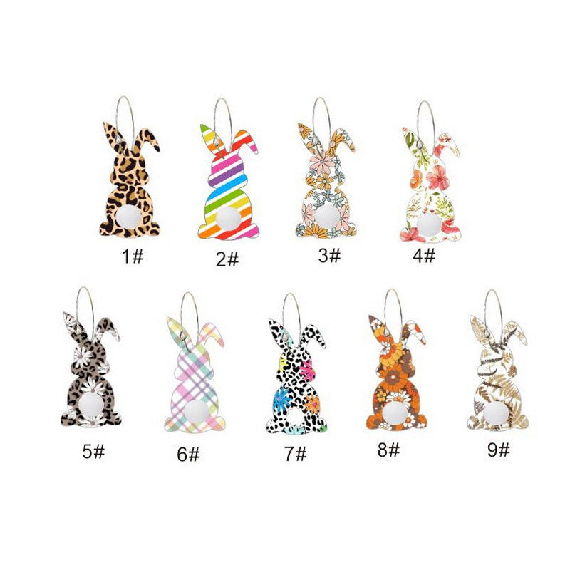 Wholesale Easter cute print spring flowers leopard print egg fur ball tail rabbit earrings