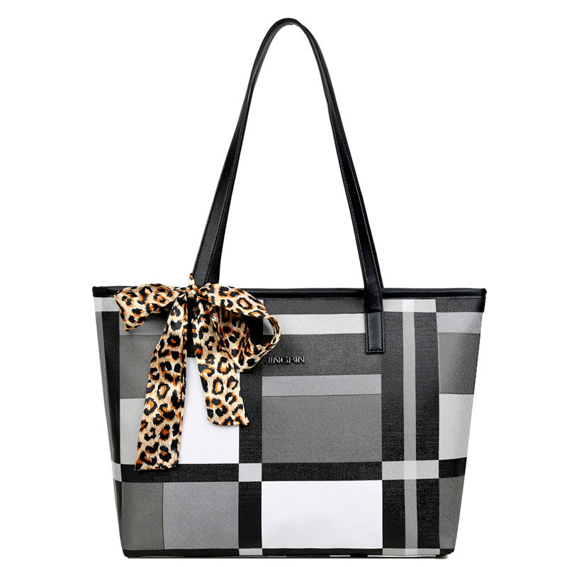 Wholesale PU High-capacity Plaid Scarf Shoulder Bag