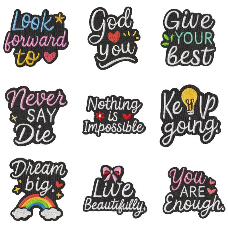 Wholesale Iron On Embroidered Patches Set Of 9 English Letter Inspirational Quote Decorative Clothing Accessories For Coats And ets