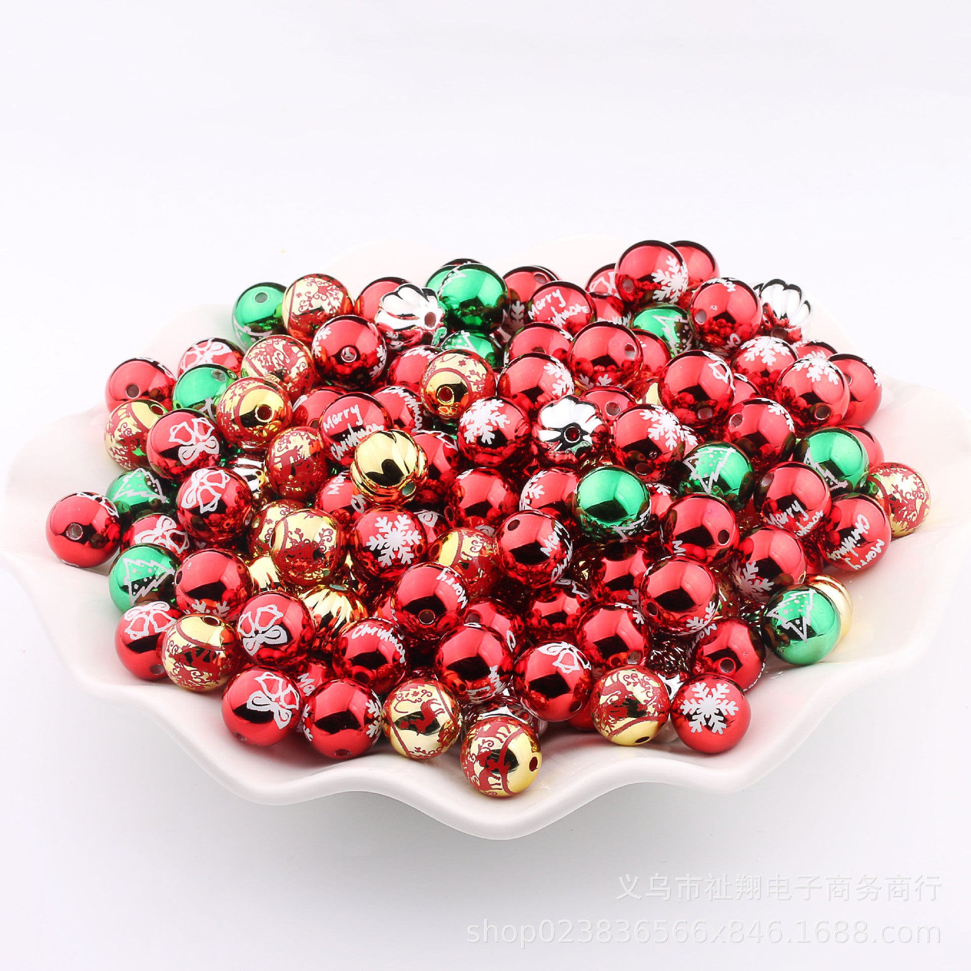 Wholesale 25pcs Christmas Series Acrylic Color Printed Round Beads Gold DIY Pumpkin Beads