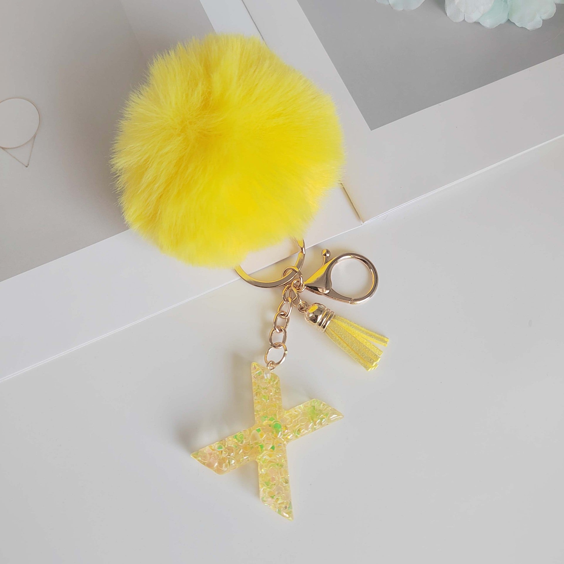 Wholesale Yellow letter ball pendant flower shaped letter keychain
