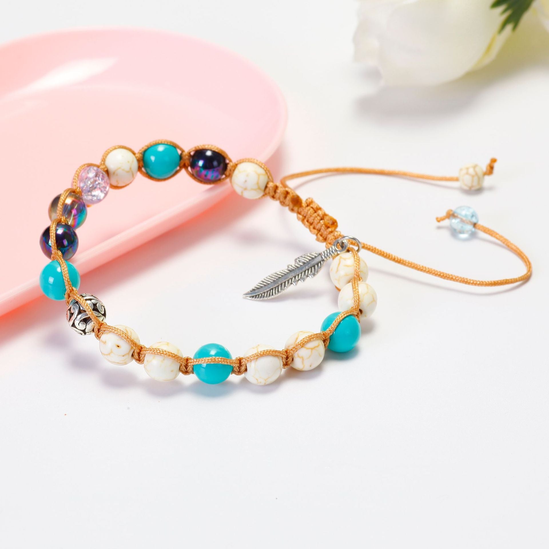 Wholesale 5PCS Natural Stone Bracelet Colorful Zircon Beaded Bracelets