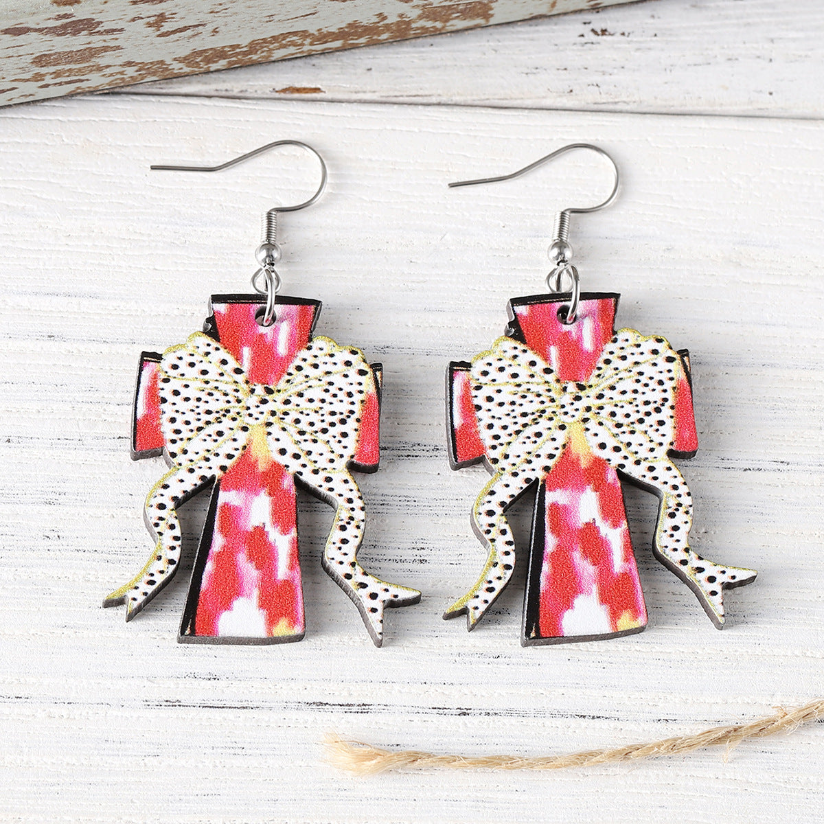 Wholesale Polka Dot Bow Painted Cross Pendant Earrings Double-Sided Earrings