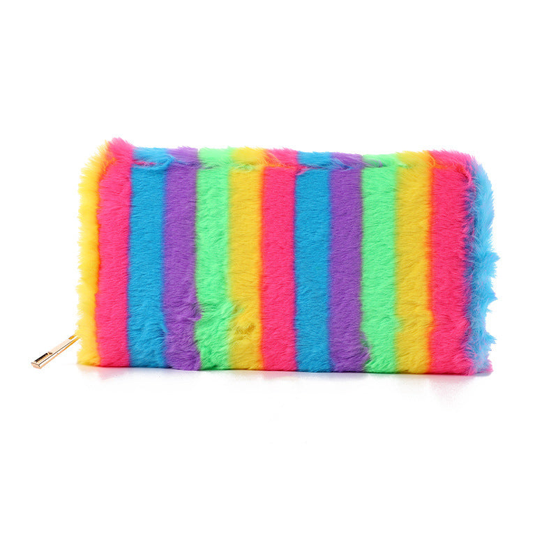 Wholesale Color Striped Plush Cute Wallet