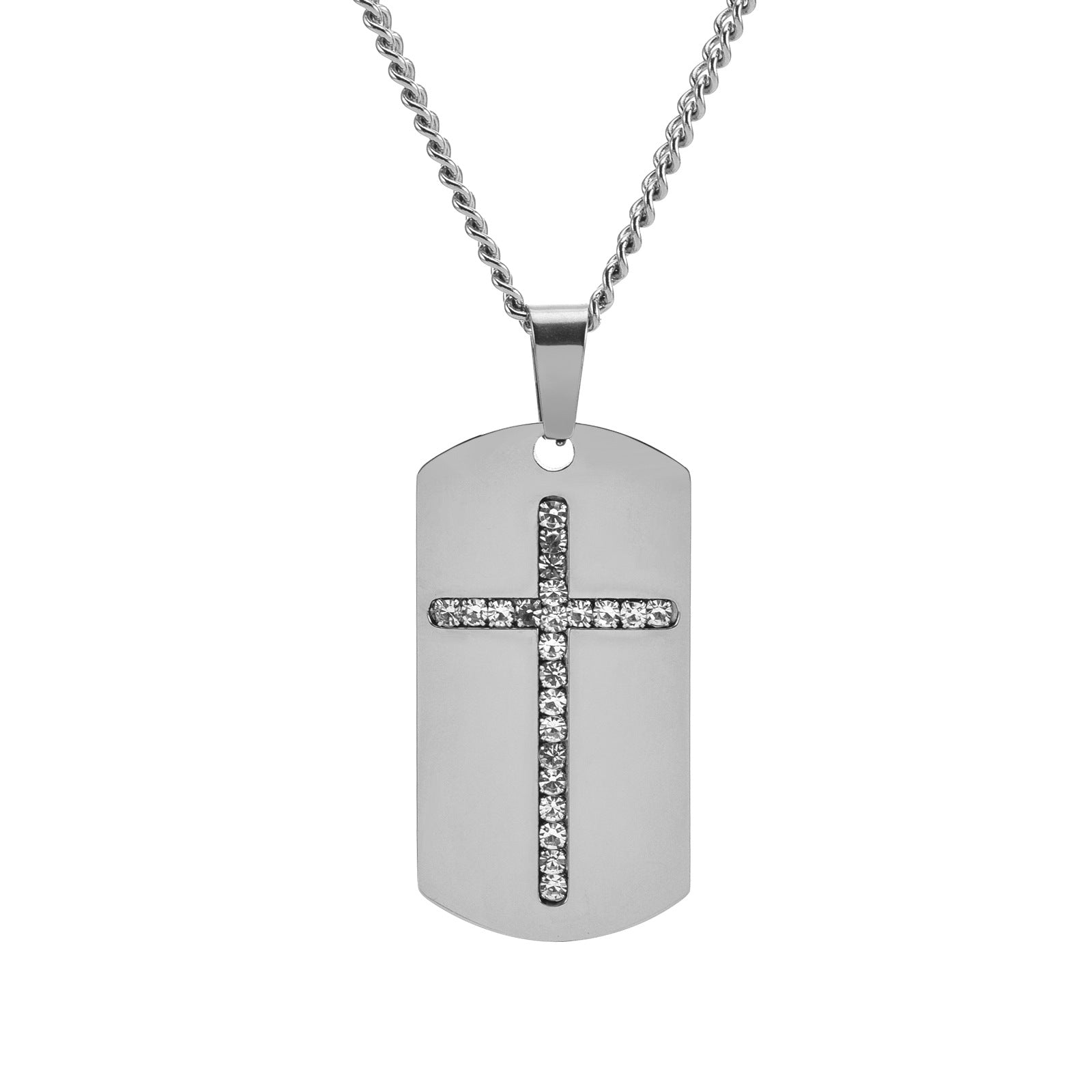 Wholesale Military Brand Crystal Cross Titanium Steel Sweater Chain Pendant Necklaces