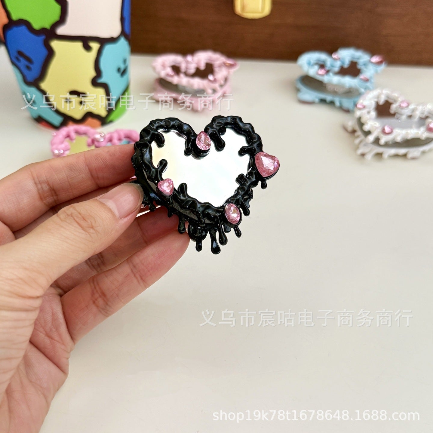 Wholesale 2pcs Love with drilled mirror through-hole Acrylic Beads