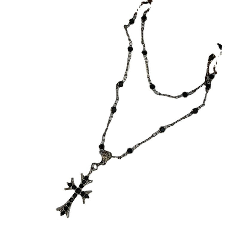 Wholesale Double Stacked Beaded Cross Pendant Alloy Necklaces