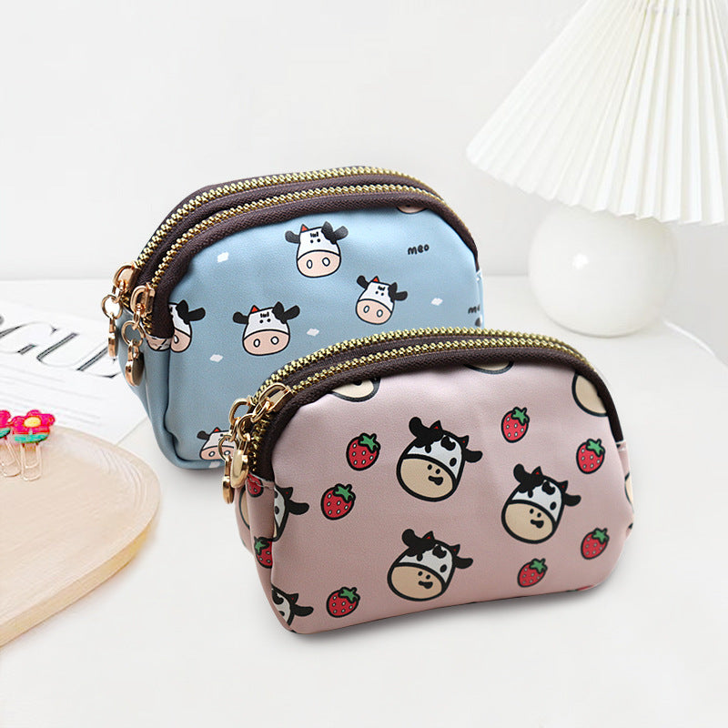 Wholesale Cute Cow Mini PVC Double Zipper Zero Wallet