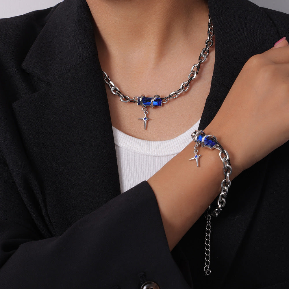 Wholesale  Hip-hop Style Winding Color Zircon Design Sense Cold Style Simple Titanium Steel Jewelry suit