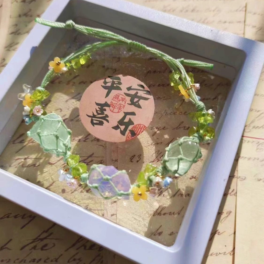 Wholesale New Chinese forest style hand-woven colorful flower bracelet irregular natural stone bracelet