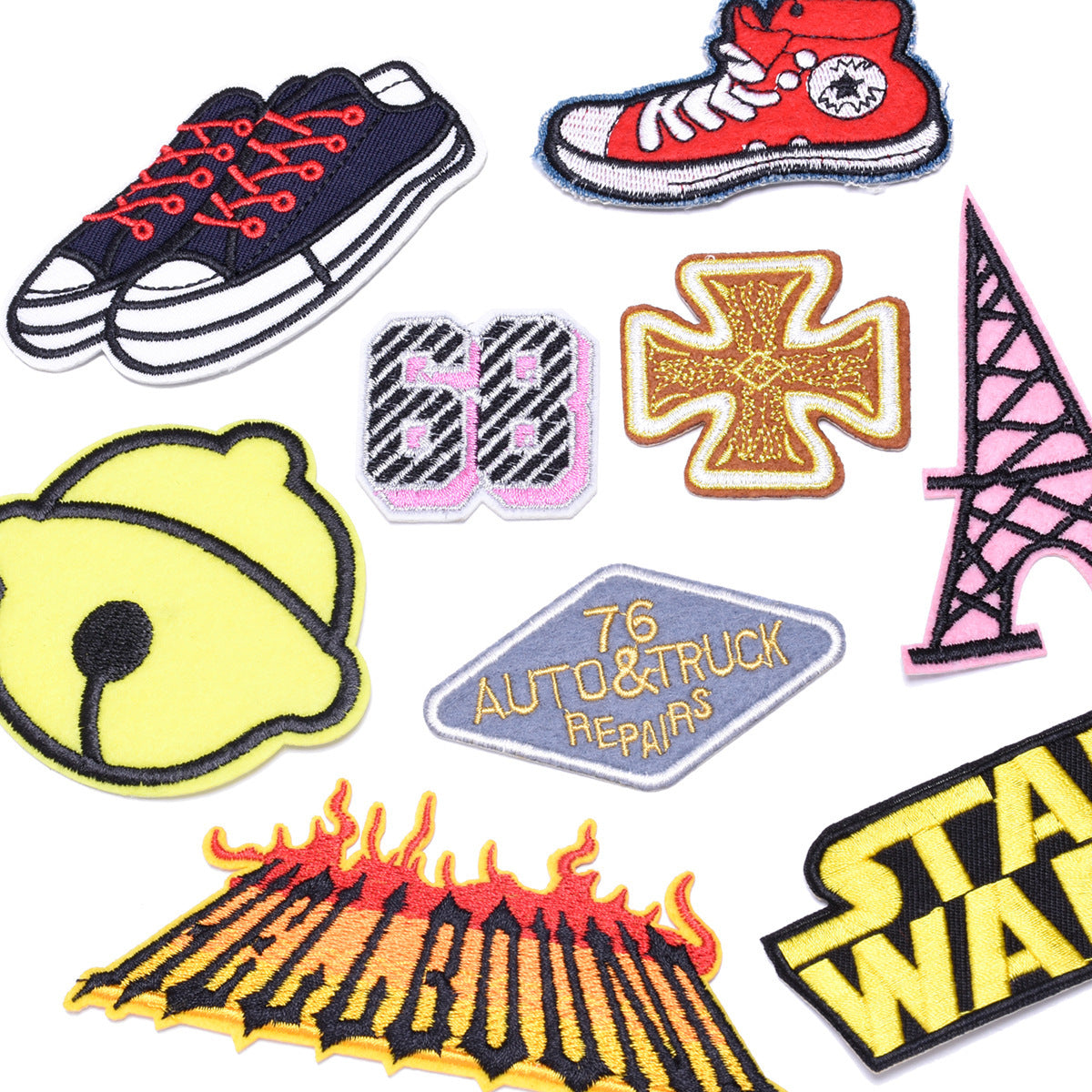 Wholesale Cute Cartoon Embroidered Fabric Patches With Bells 9 Piece Set For Coat Decoration DIY Clothing Craft Supply