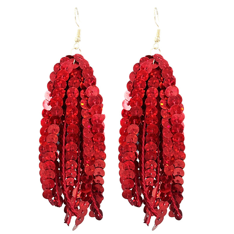 Wholesale 2pcs Valentine's Day Glitter Pink Atmosphere Love Shiny Tassel Temperament Color Matching Fashion Earrings