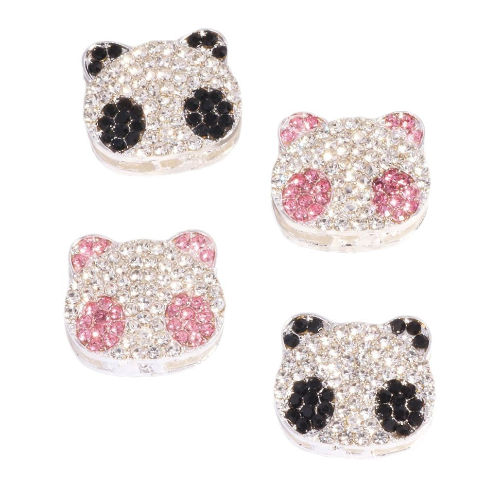 Wholesale 6pcs/pack 3D Double-Sided Full Diamond Panda Four-Through Hole DIY  Beads