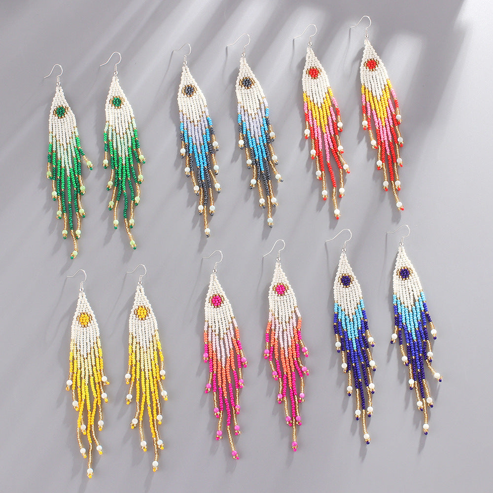Wholesale Colorful Rice Beads Bohemian Tassel Earrings