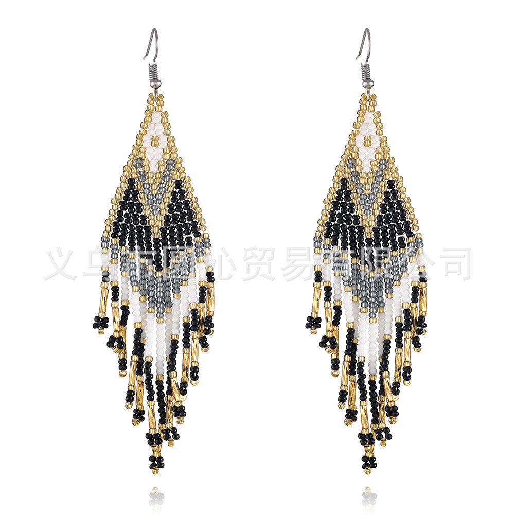 Wholesale Bohemian rice bead earrings  long tassel earrings