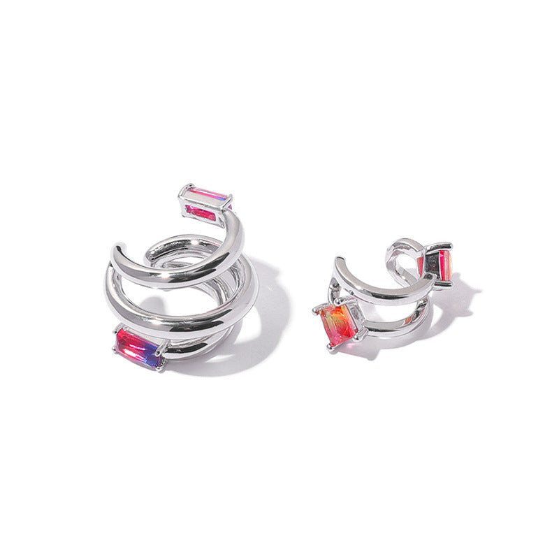 Wholesale Gradient Tourmaline Multi-Layer Earbone Clip Earrings