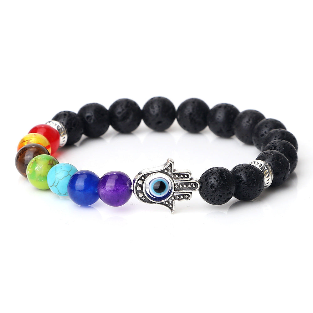 Wholesale Spaced Buddha Hand Alloy Spacer Eye String Colorful Stone Bracelet