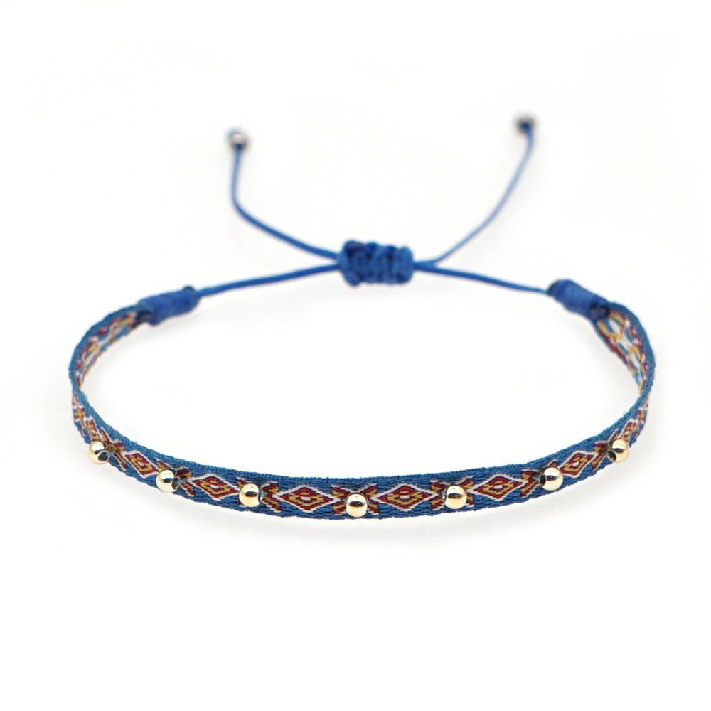 Wholesale Hand-woven Stacked Bracelet Women' s Colombian Ribbon Woven Beaded Rice Beads Hand Rope