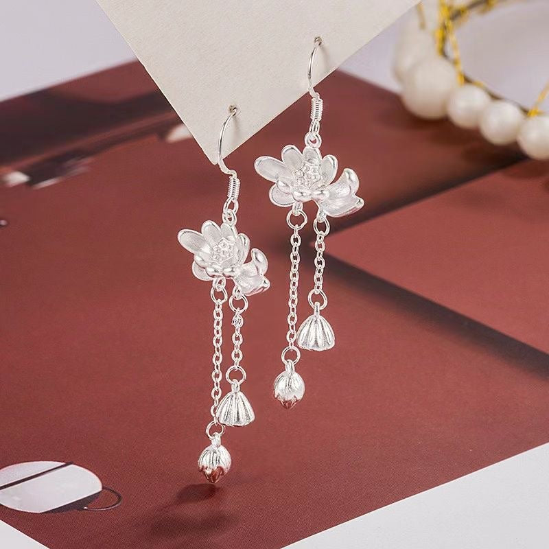 Wholesale Lotus Tassel Earrings Ancient Style Cheongsam Ear Hooks Mother's Day