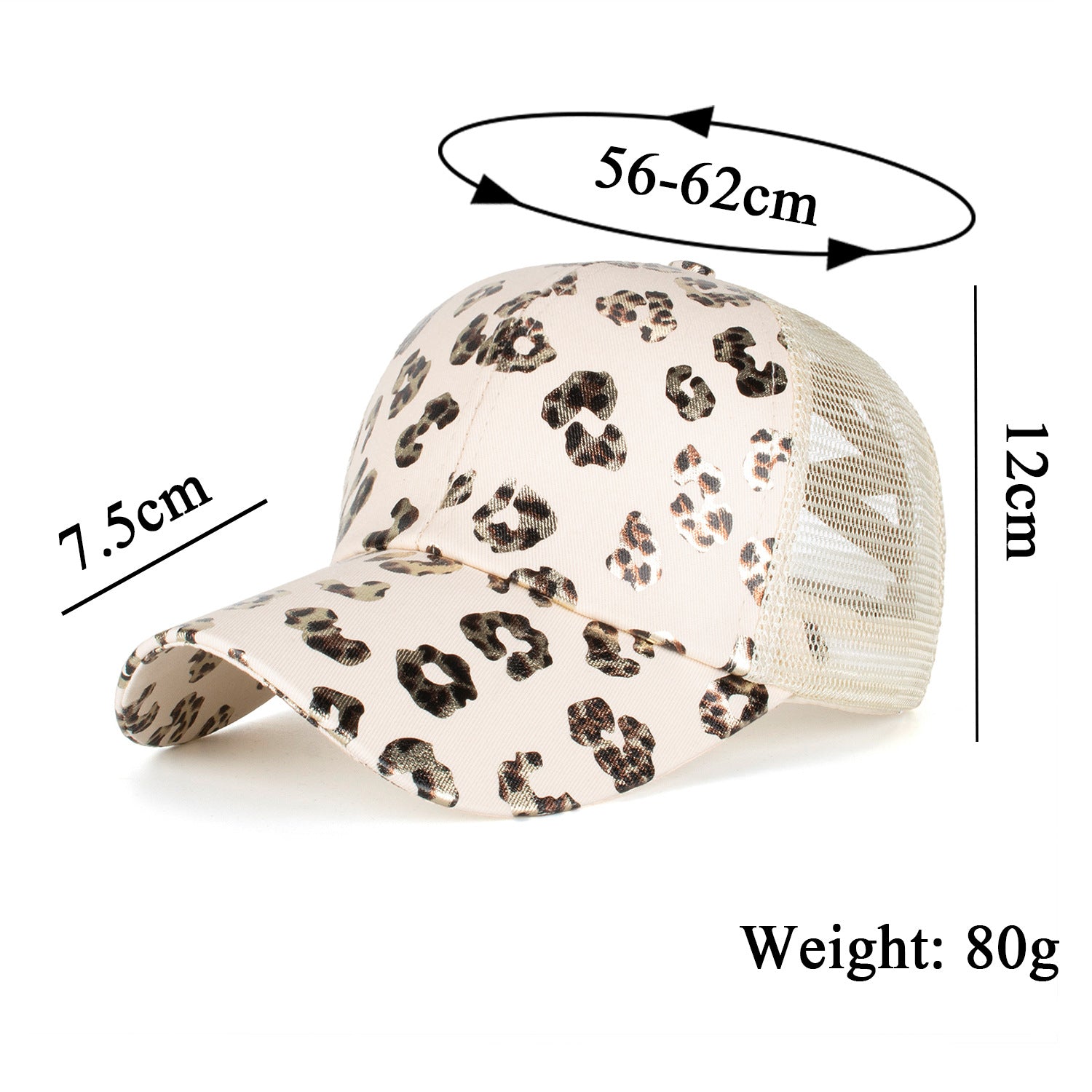 Wholesale Leopard Print Cross Elastic Mesh Ponytail Baseball Cap