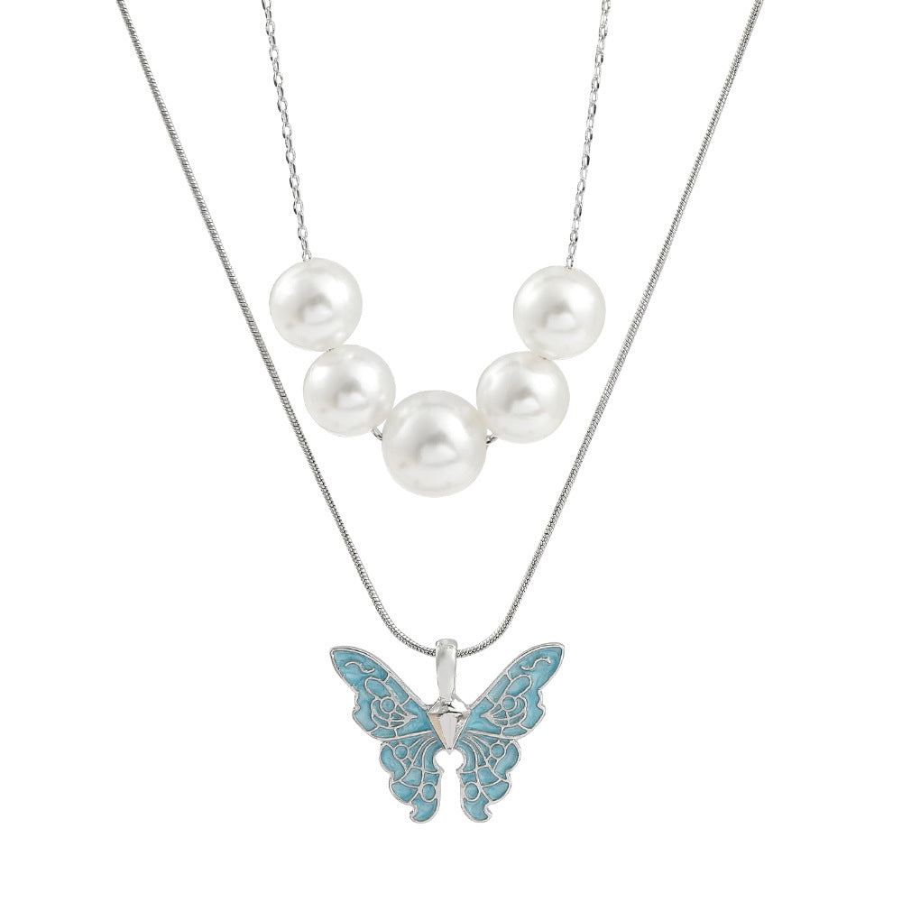 Wholesale Pearl Butterfly Pendant Alloy Necklaces