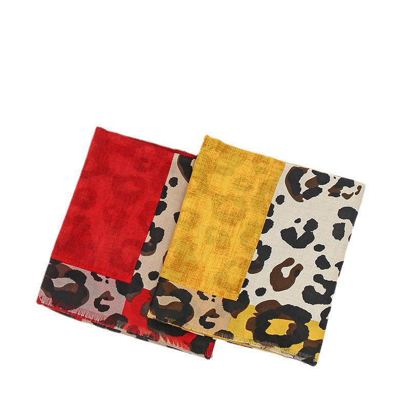 Wholesale Leopard Print Cotton and Linen Dual Color Scarves